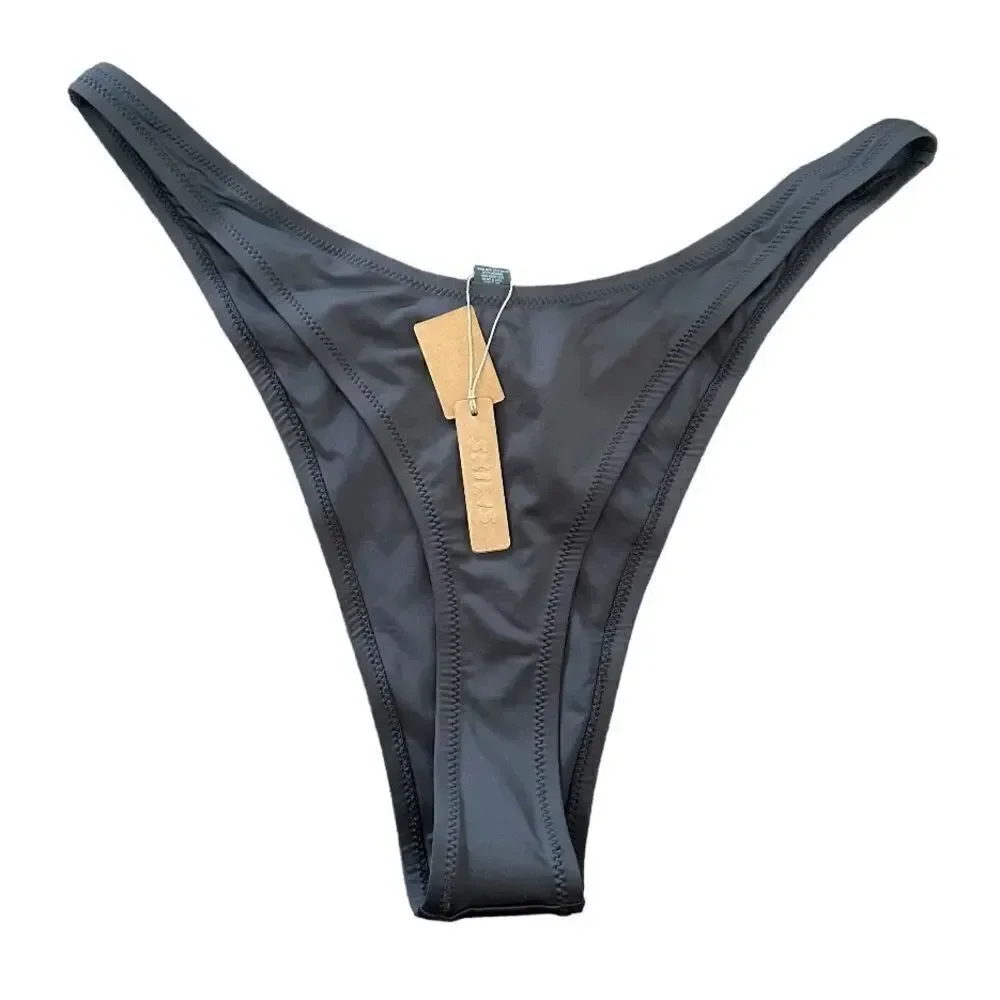 NWT SKIMS Recycled Swim Tanga Cheeky Thong Bikini Bottom In Gunmetal Gray Bikini